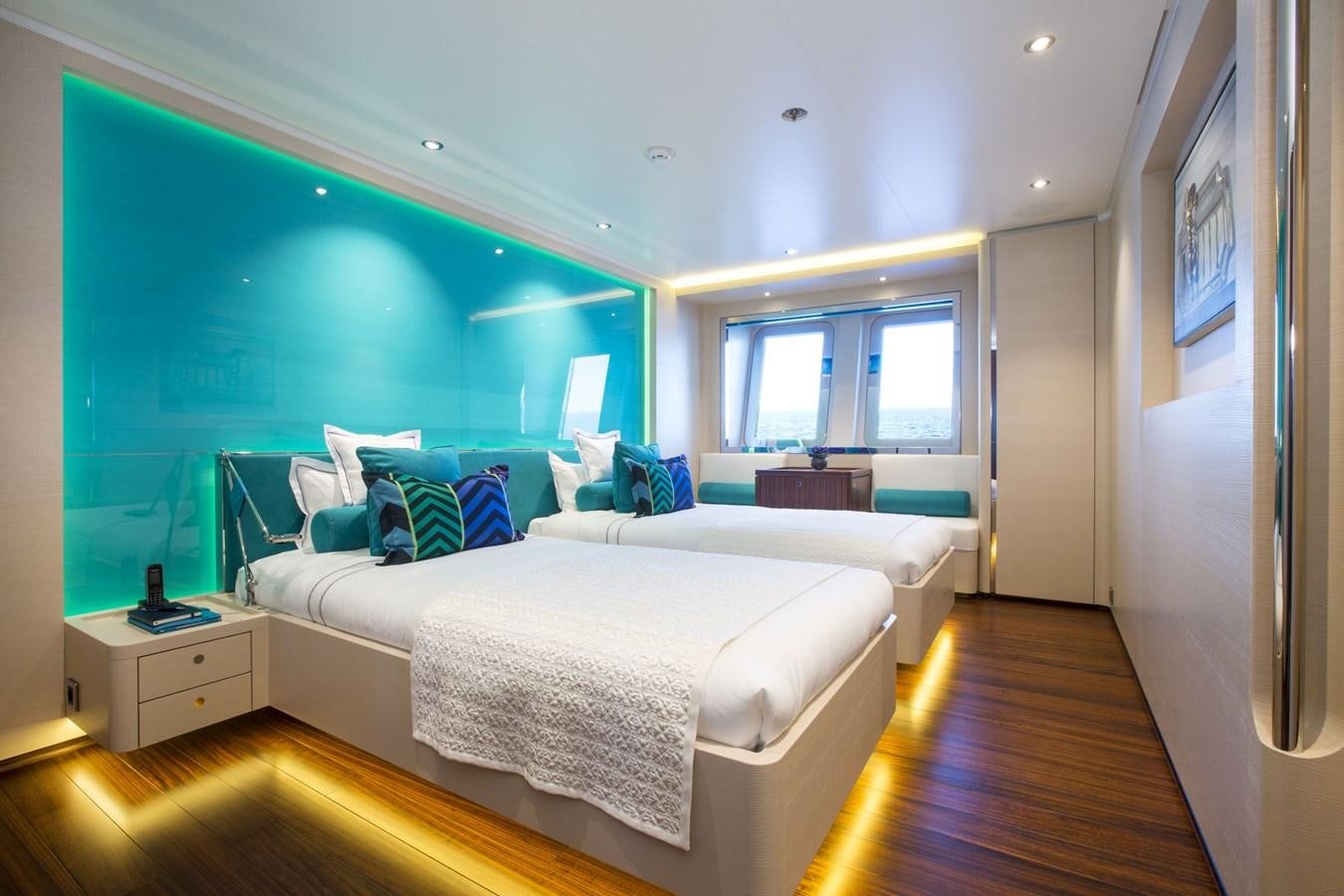 a room with two beds aboard AQUIJO Yacht for Sale