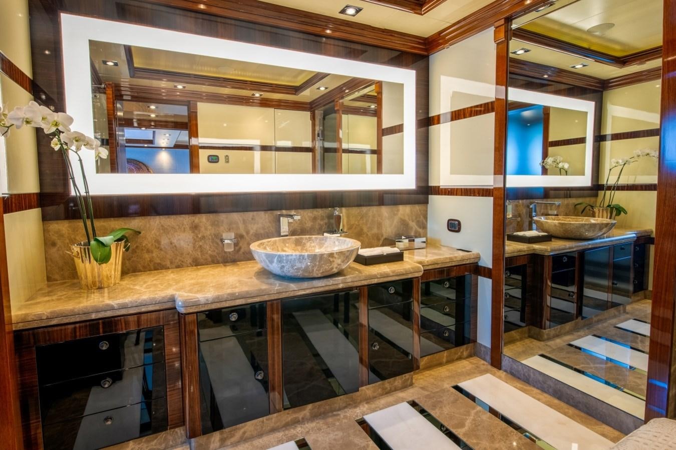 a kitchen with a large counter aboard ARBEMA Yacht for Charter