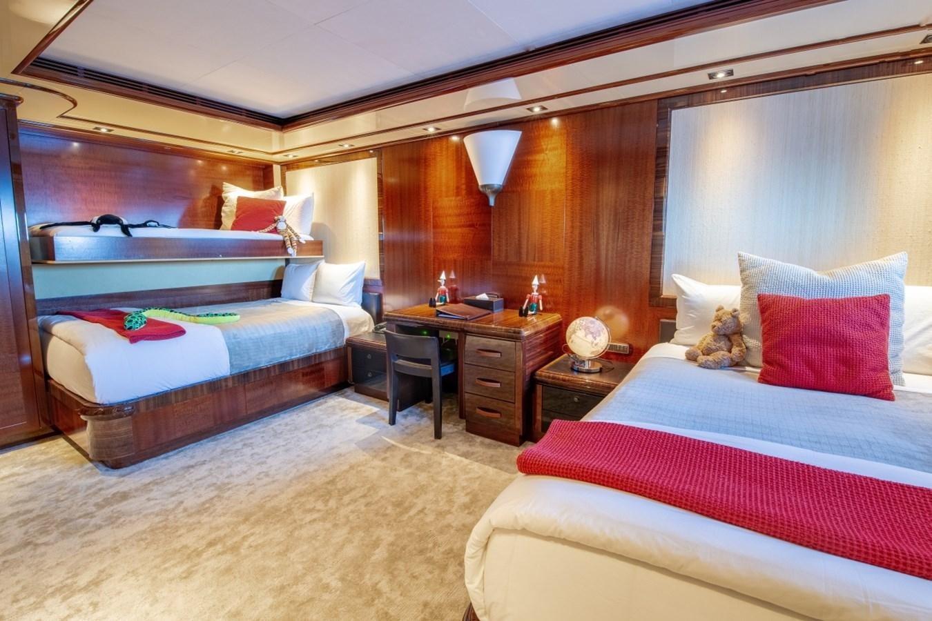 a bedroom with two beds aboard ARBEMA Yacht for Charter