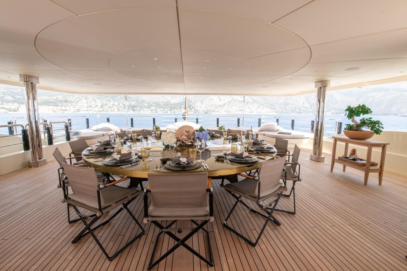 a dining table set for a meal aboard ARBEMA Yacht for Charter