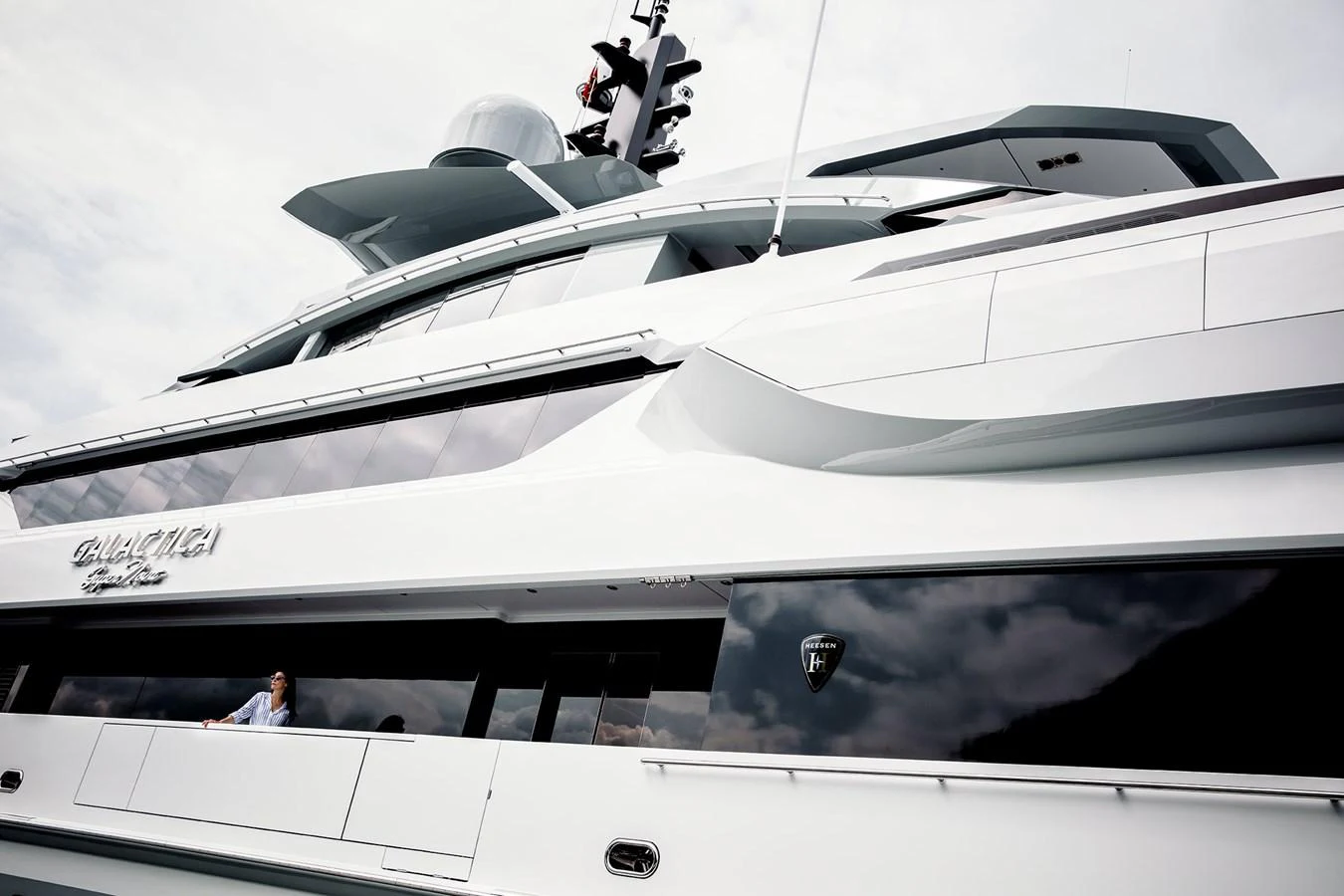 a white yacht with a propeller aboard GAJA Yacht for Sale