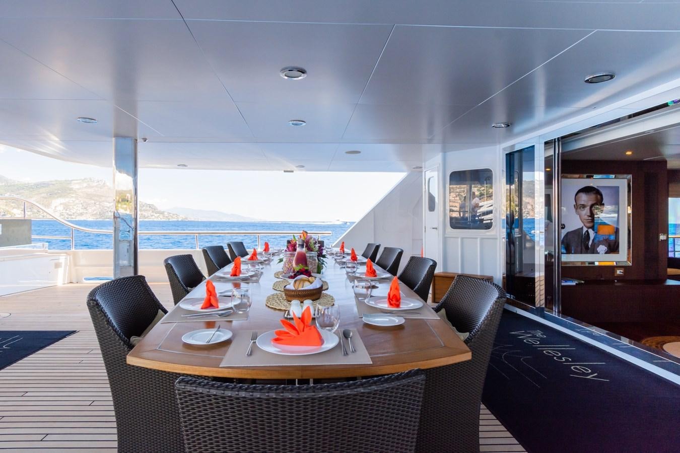 a table with food on it aboard THE WELLESLEY Yacht for Sale