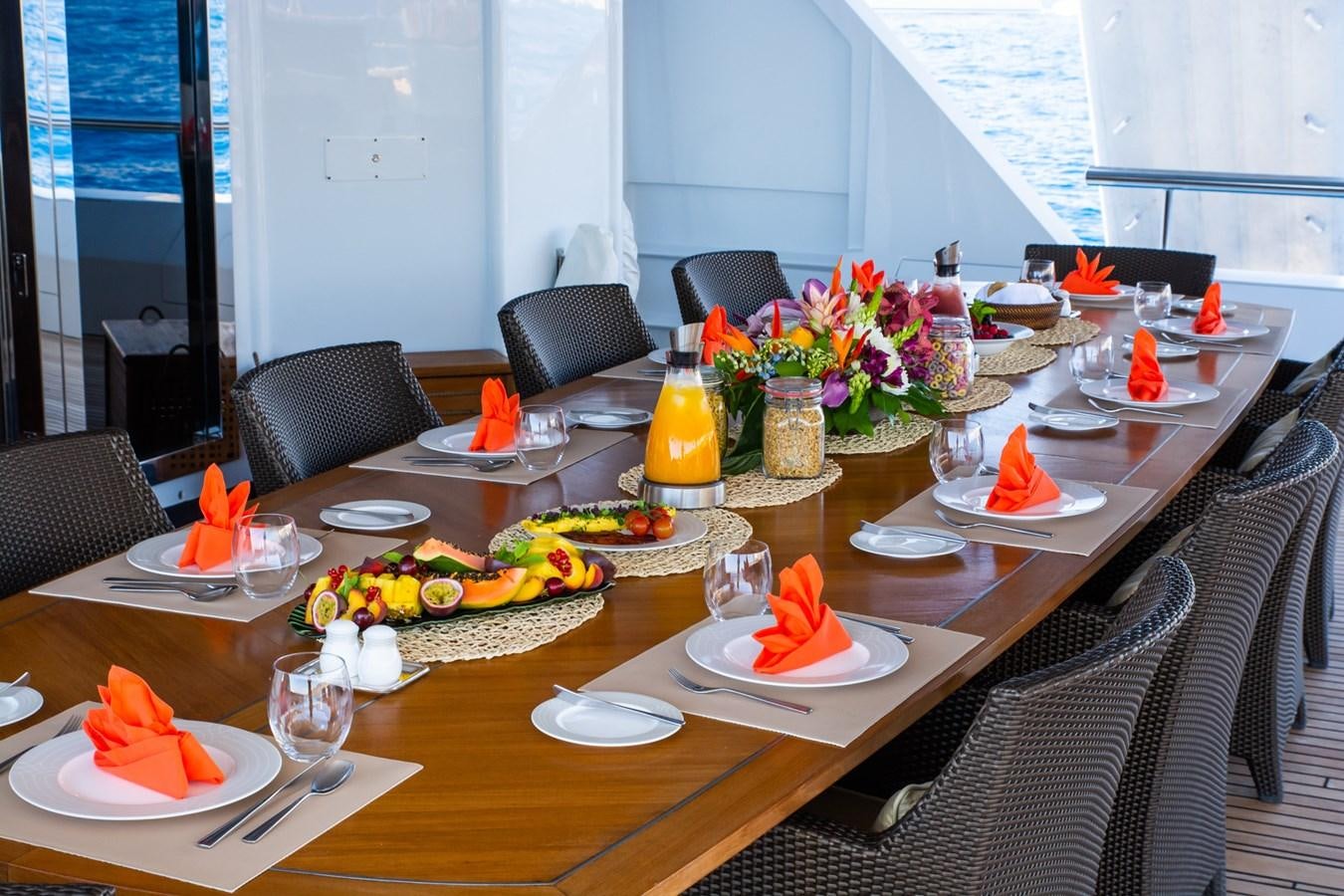 a table with food on it aboard THE WELLESLEY Yacht for Sale