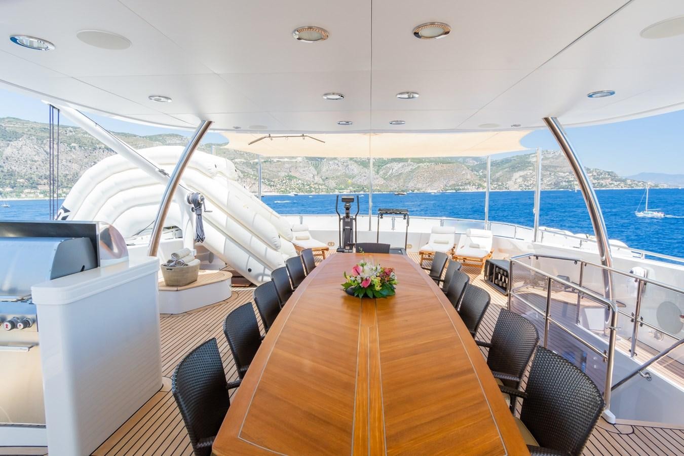 a room with a table and chairs aboard THE WELLESLEY Yacht for Sale