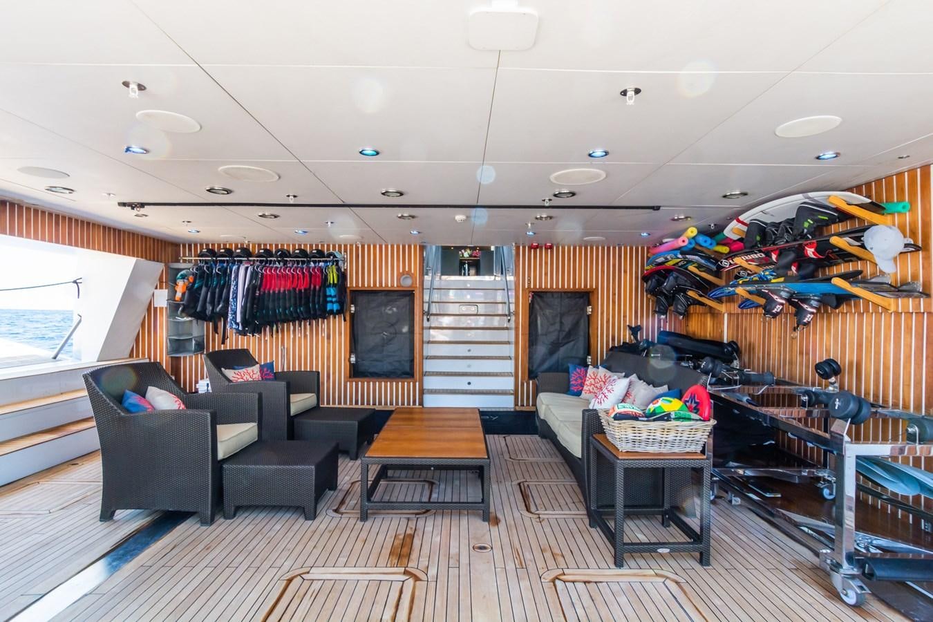 a living room with a large window aboard THE WELLESLEY Yacht for Sale
