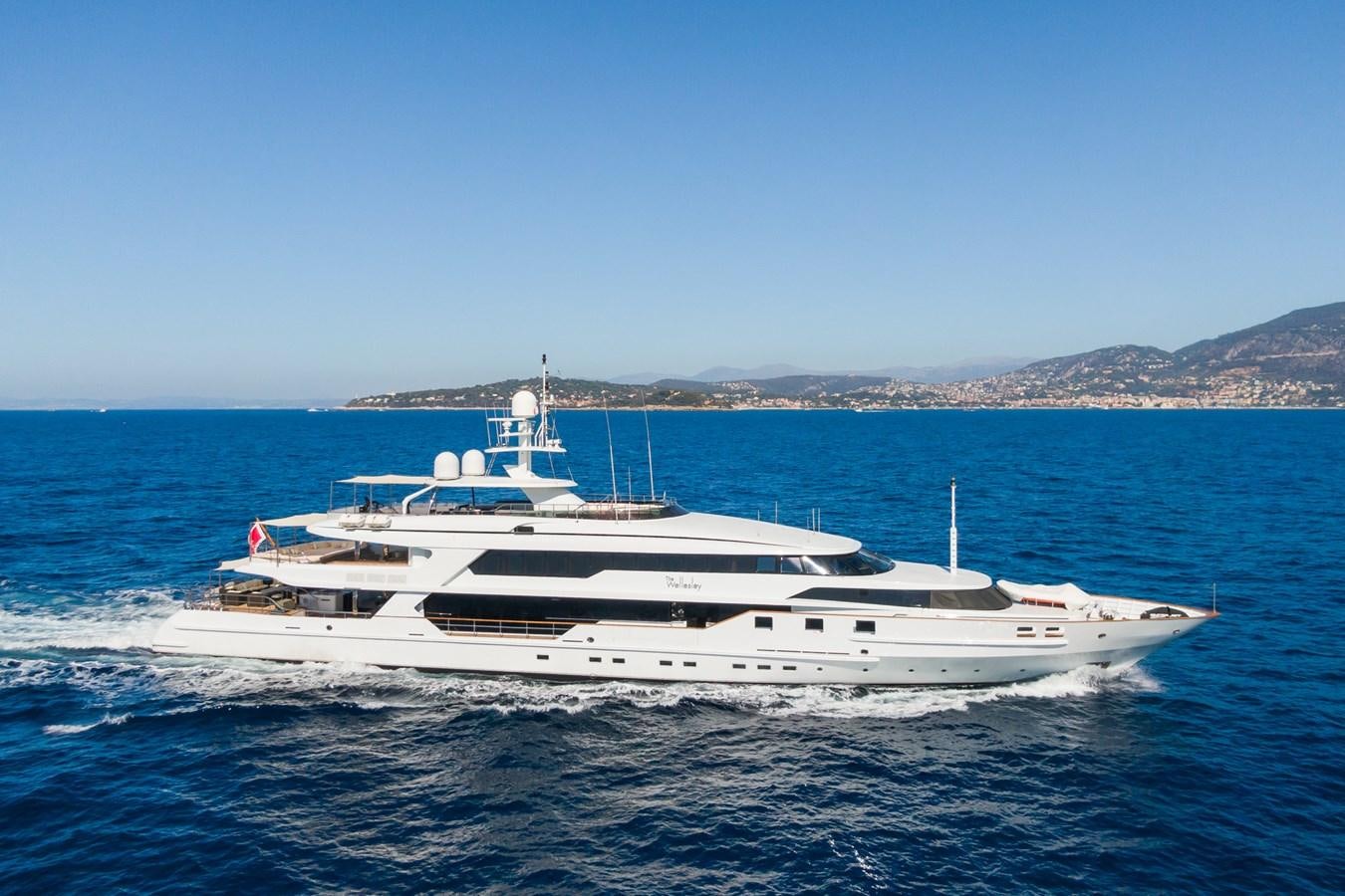 a white yacht in the water aboard THE WELLESLEY Yacht for Sale