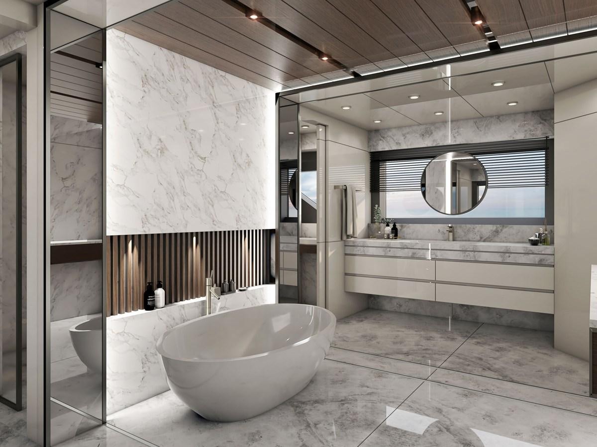 a large bathroom with a large bathtub aboard PROJECT ATALAY Yacht for Sale
