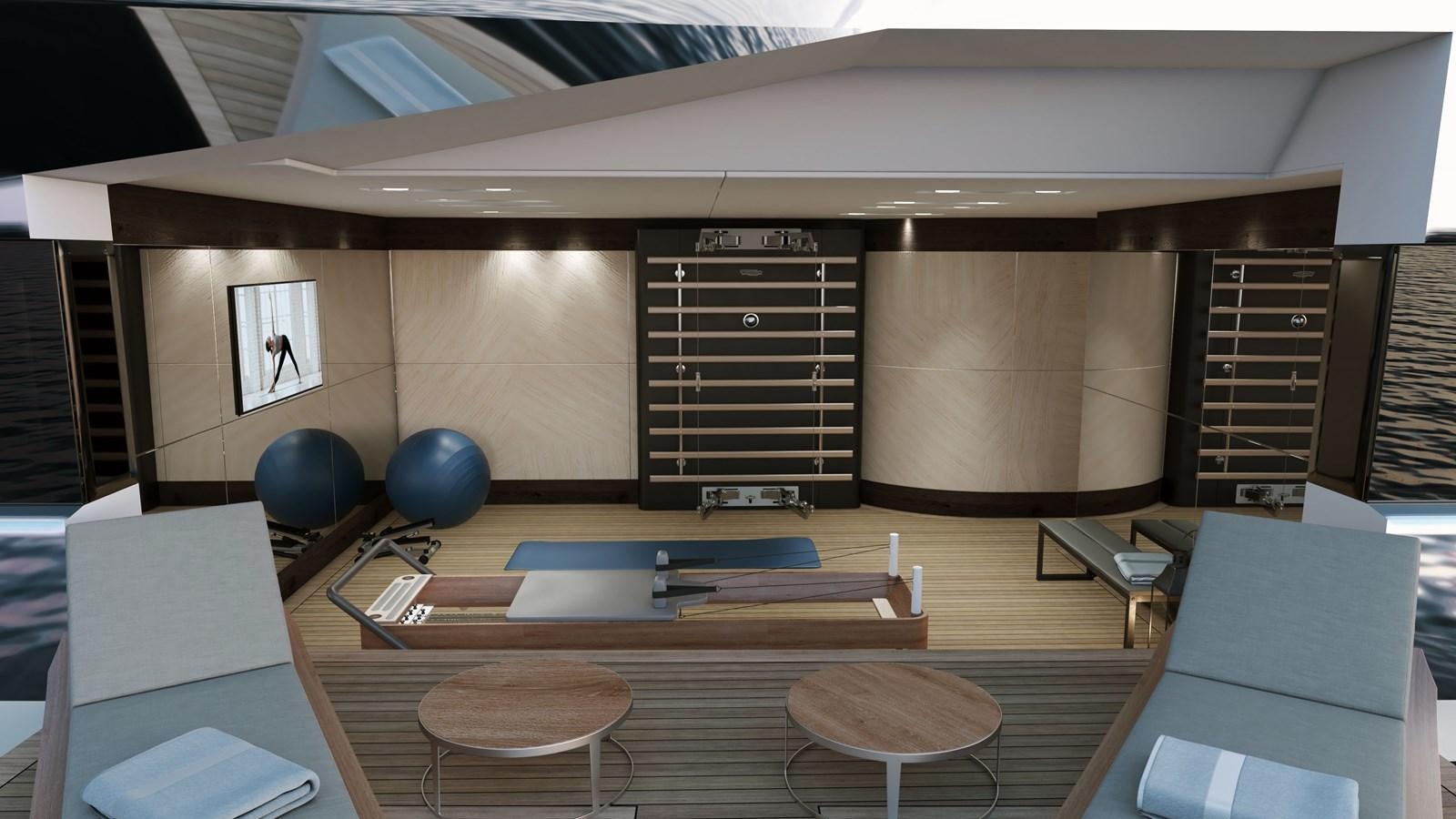a room with a table and chairs aboard PROJECT ATALAY Yacht for Sale