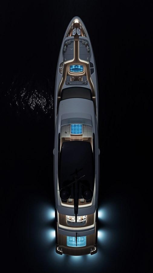 a lit up metal tower aboard PROJECT ATALAY Yacht for Sale