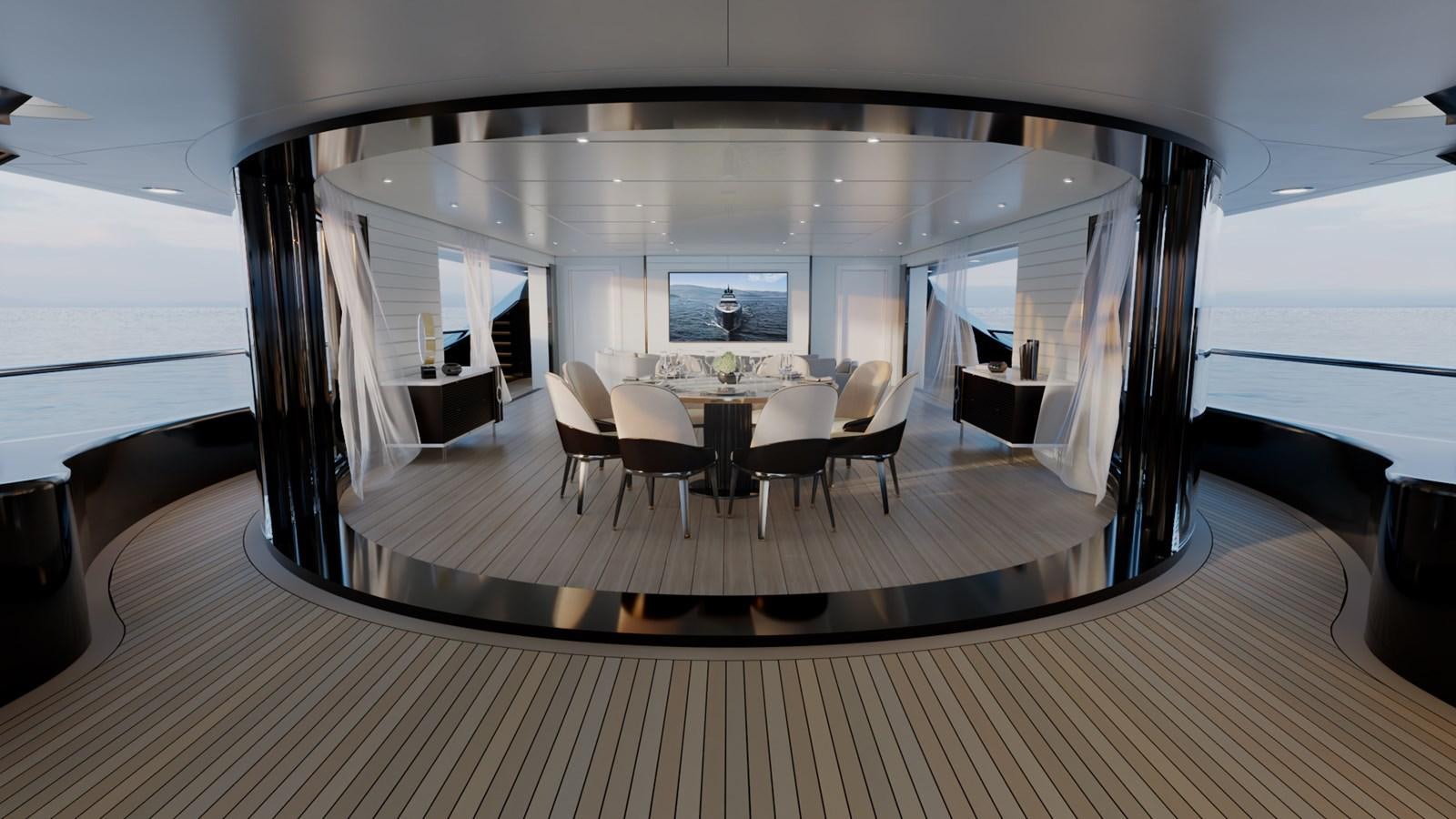 a room with a table and chairs aboard PROJECT ATALAY Yacht for Sale