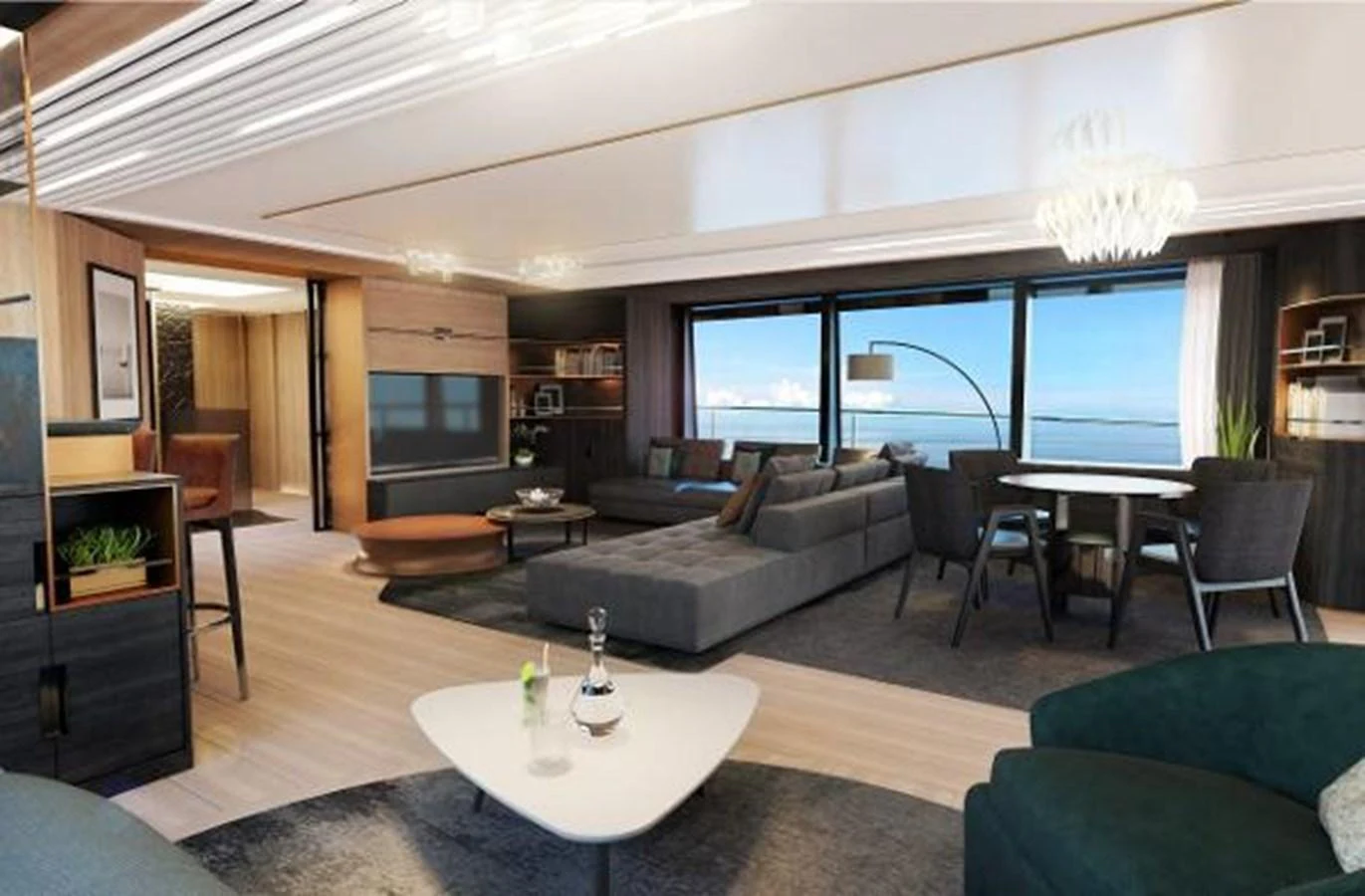 a living room with a large window aboard 50 METER OCEAN Yacht for Sale