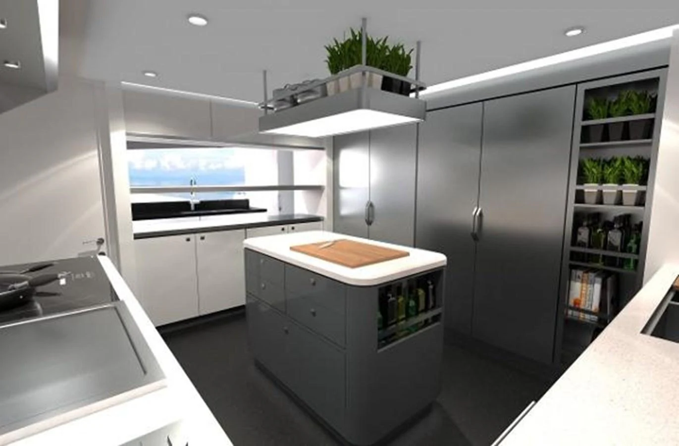 a kitchen with a refrigerator and a sink aboard 50 METER OCEAN Yacht for Sale