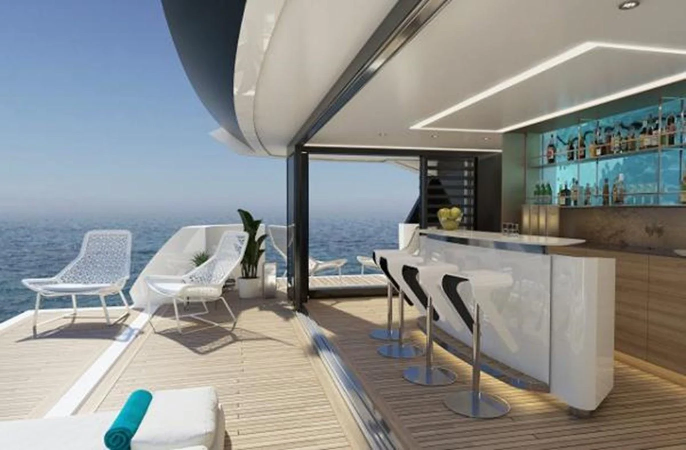 a room with a table chairs and a large window aboard 50 METER OCEAN Yacht for Sale
