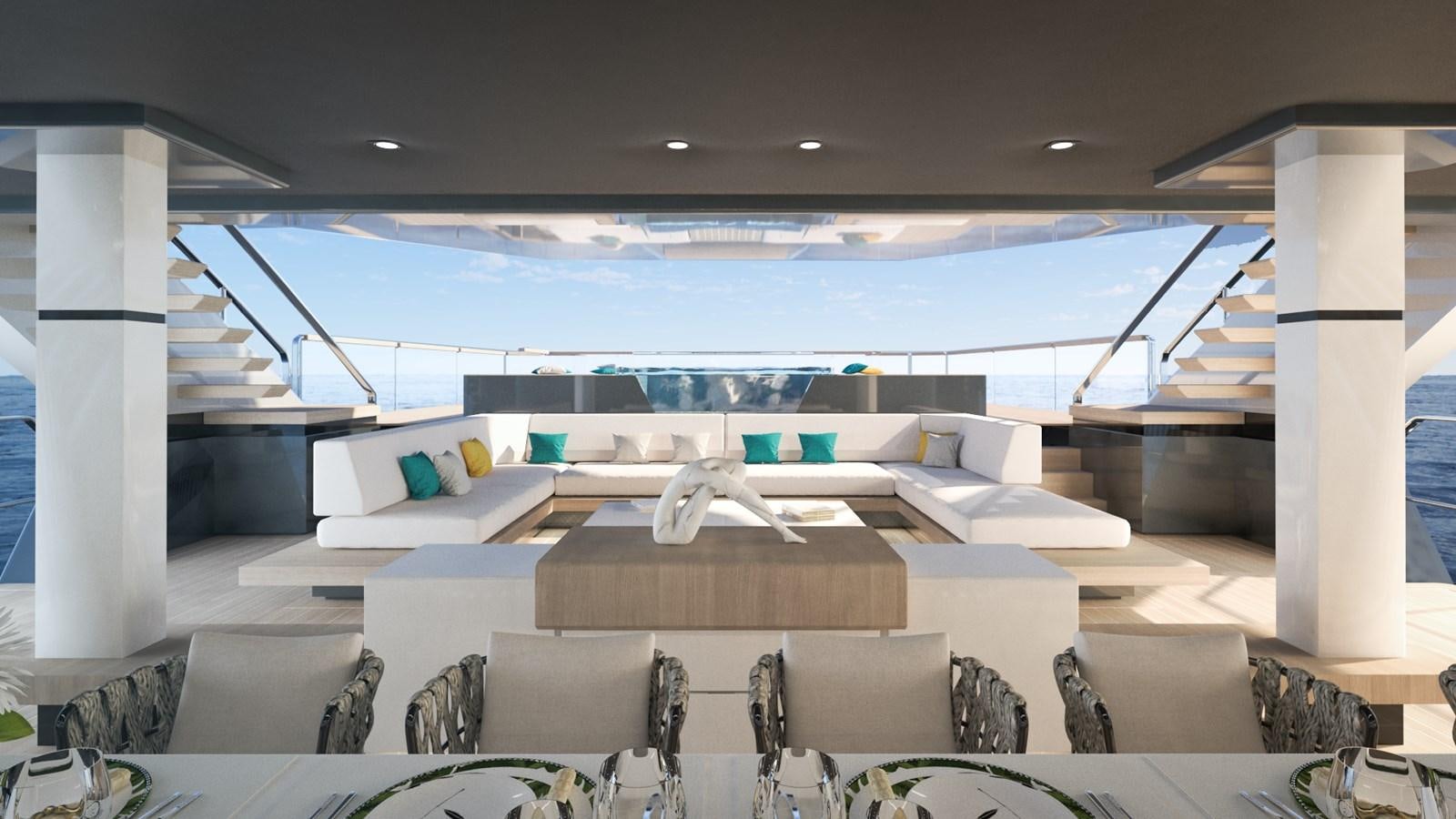 a room with a large window aboard FL47 Yacht for Sale