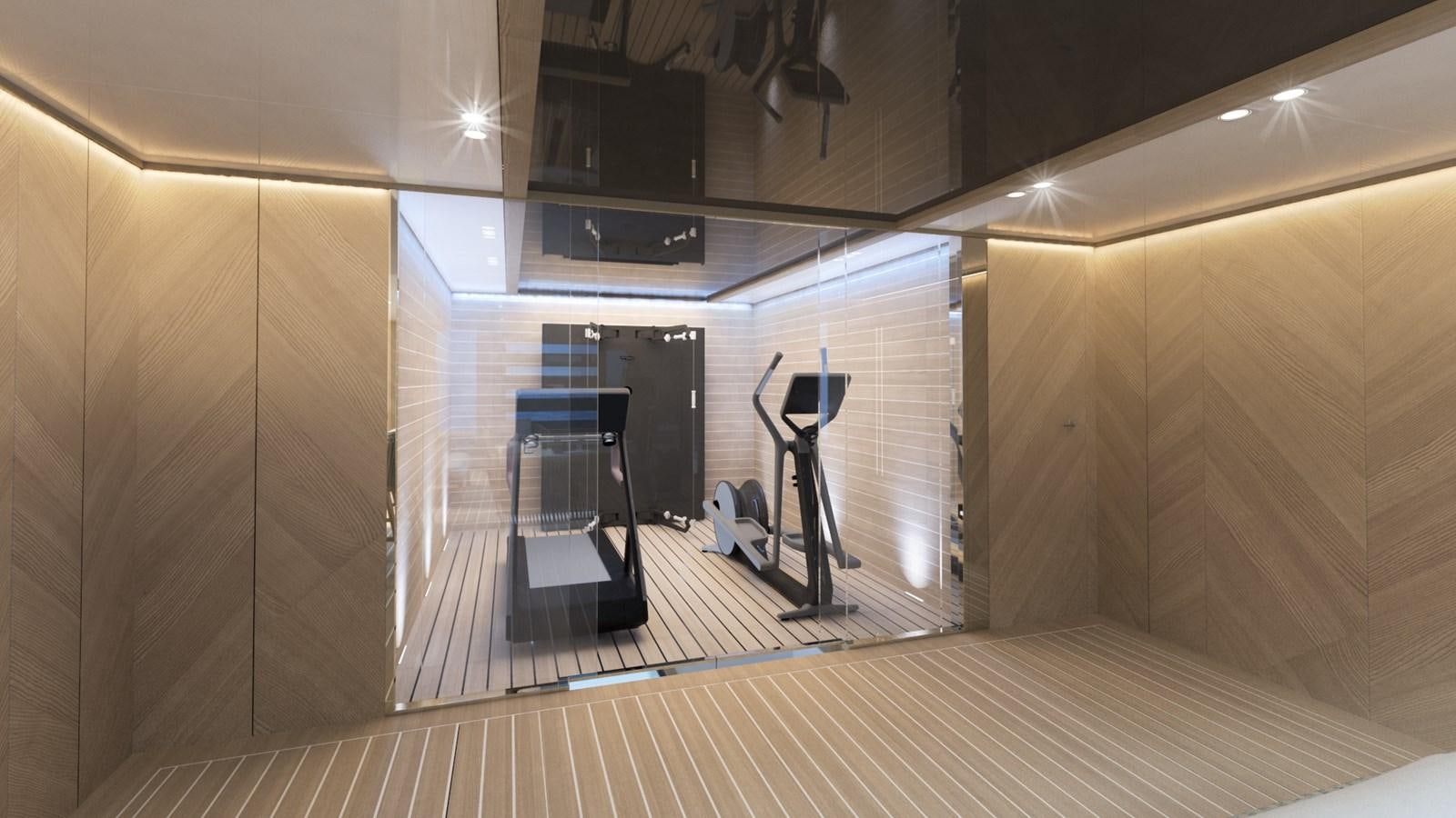 a room with a large mirror and a few speakers aboard FL47 Yacht for Sale
