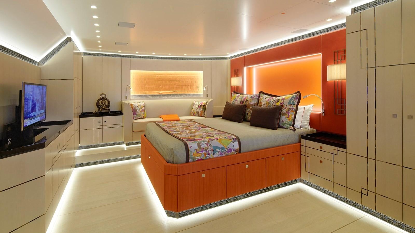 a room with a bed and a tv aboard SAGITTA Yacht for Sale
