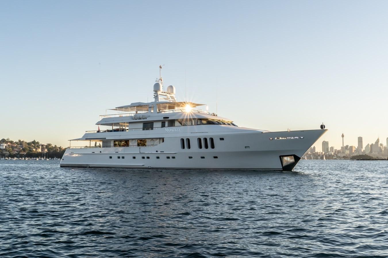 a large white boat on the water aboard MOATIZE Yacht for Sale