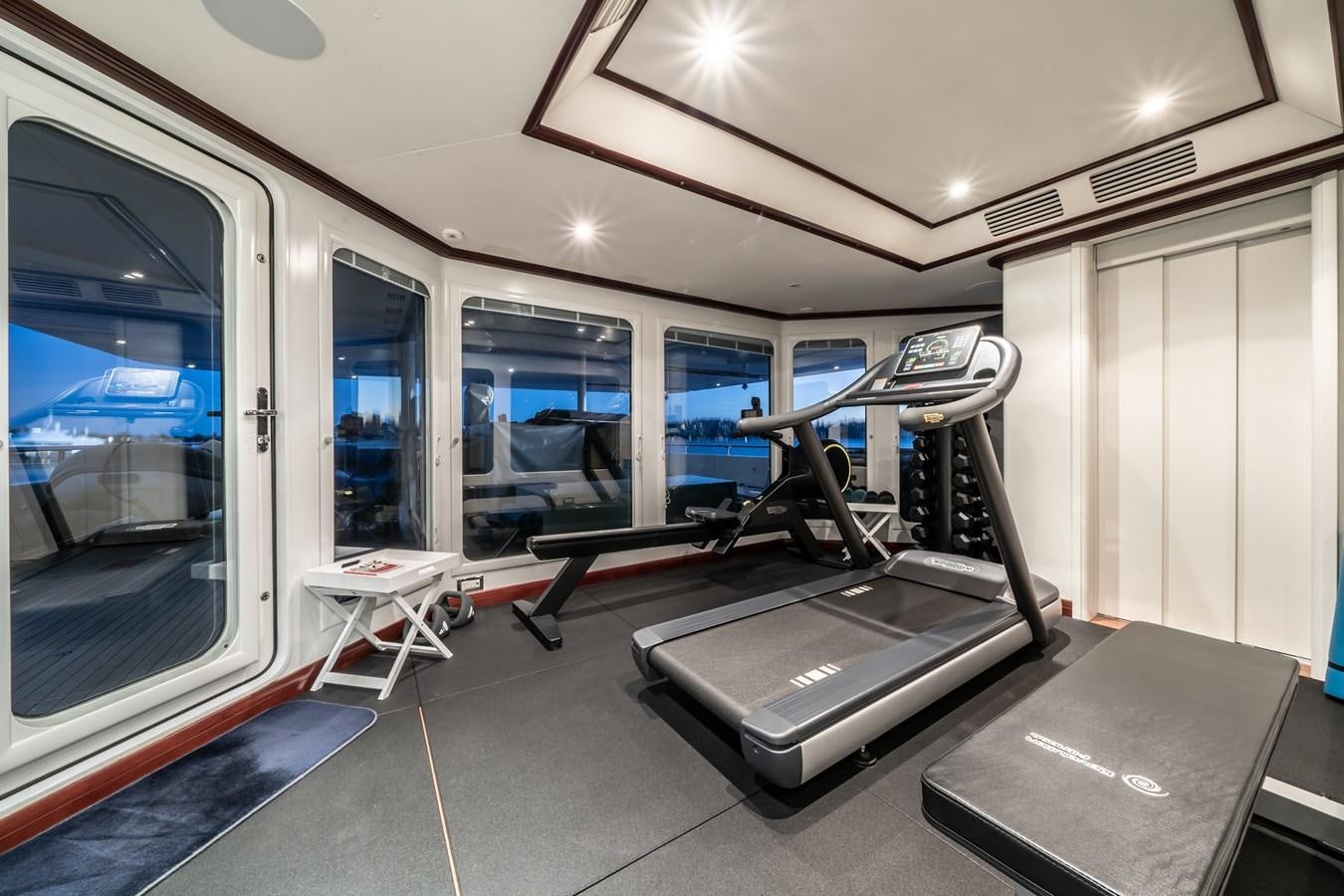 a treadmill in a room aboard MOATIZE Yacht for Sale