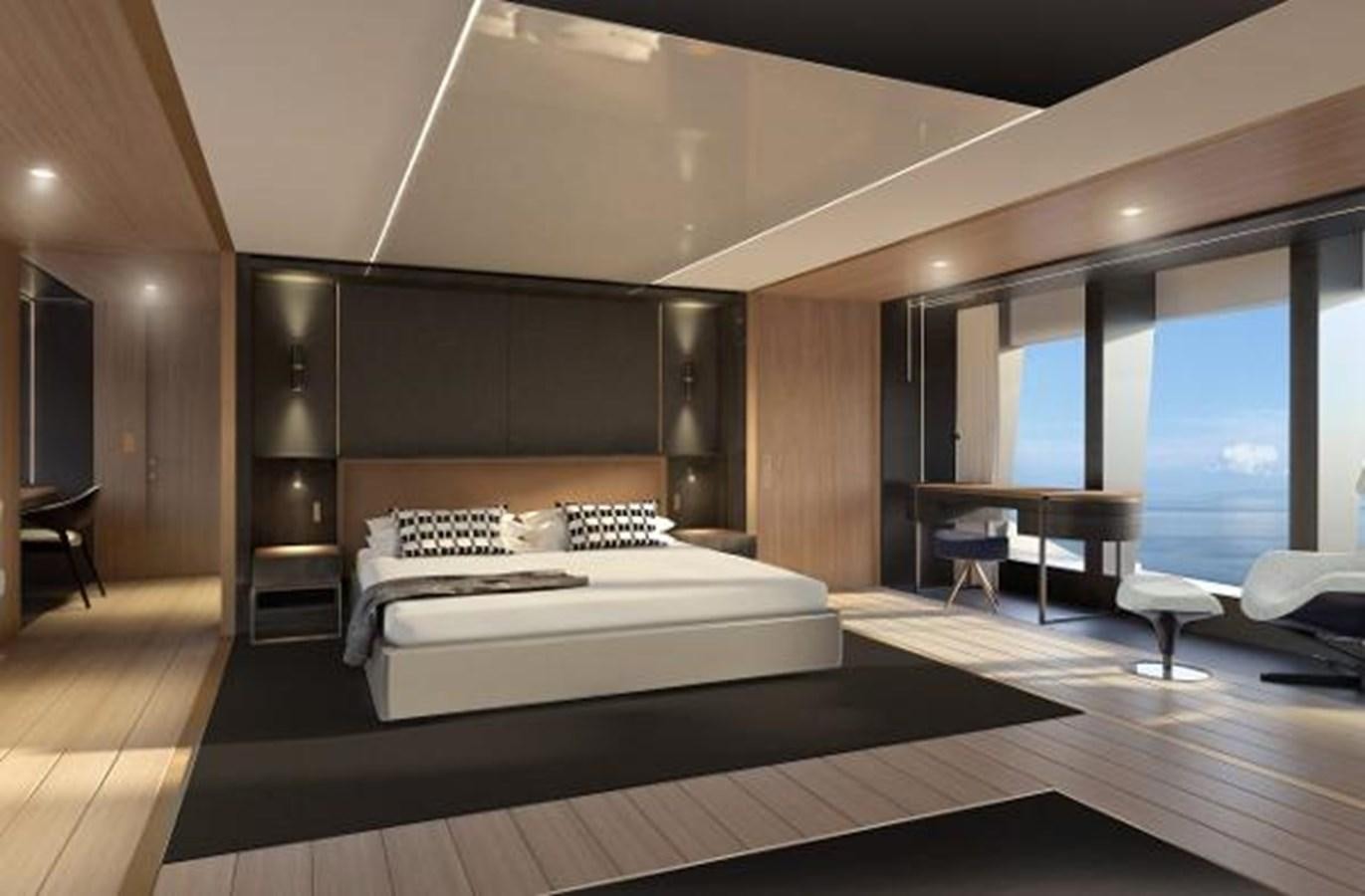 a large bedroom with a large window aboard 42 METER OCEAN Yacht for Sale