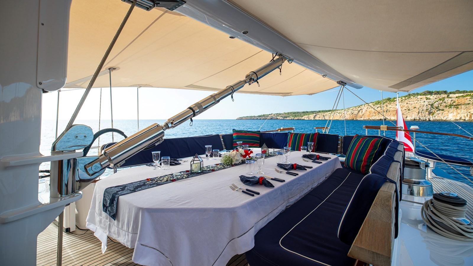 a table on a boat aboard SOUTHWIND OF Yacht for Sale