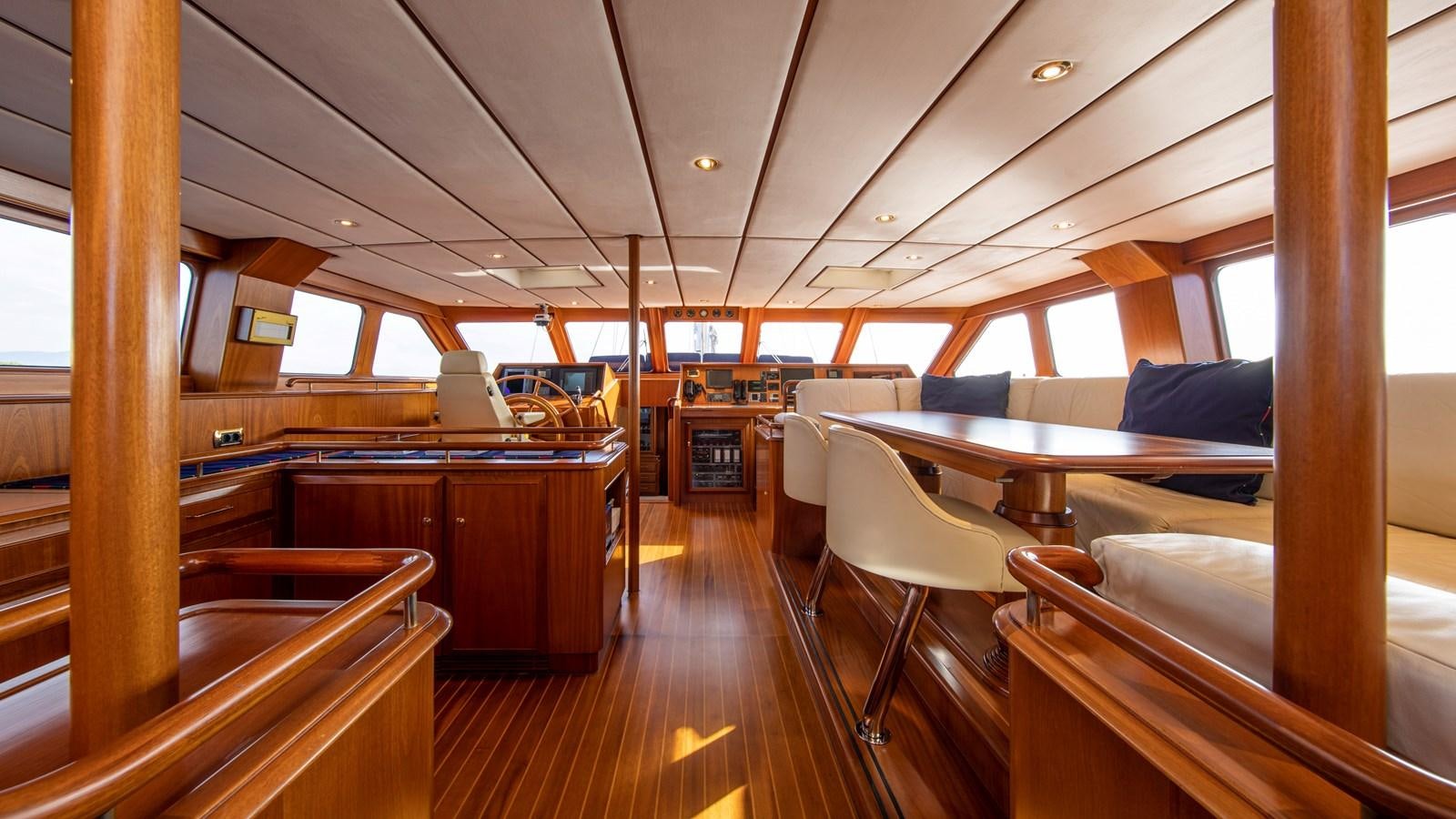a room with tables and chairs aboard SOUTHWIND OF Yacht for Sale