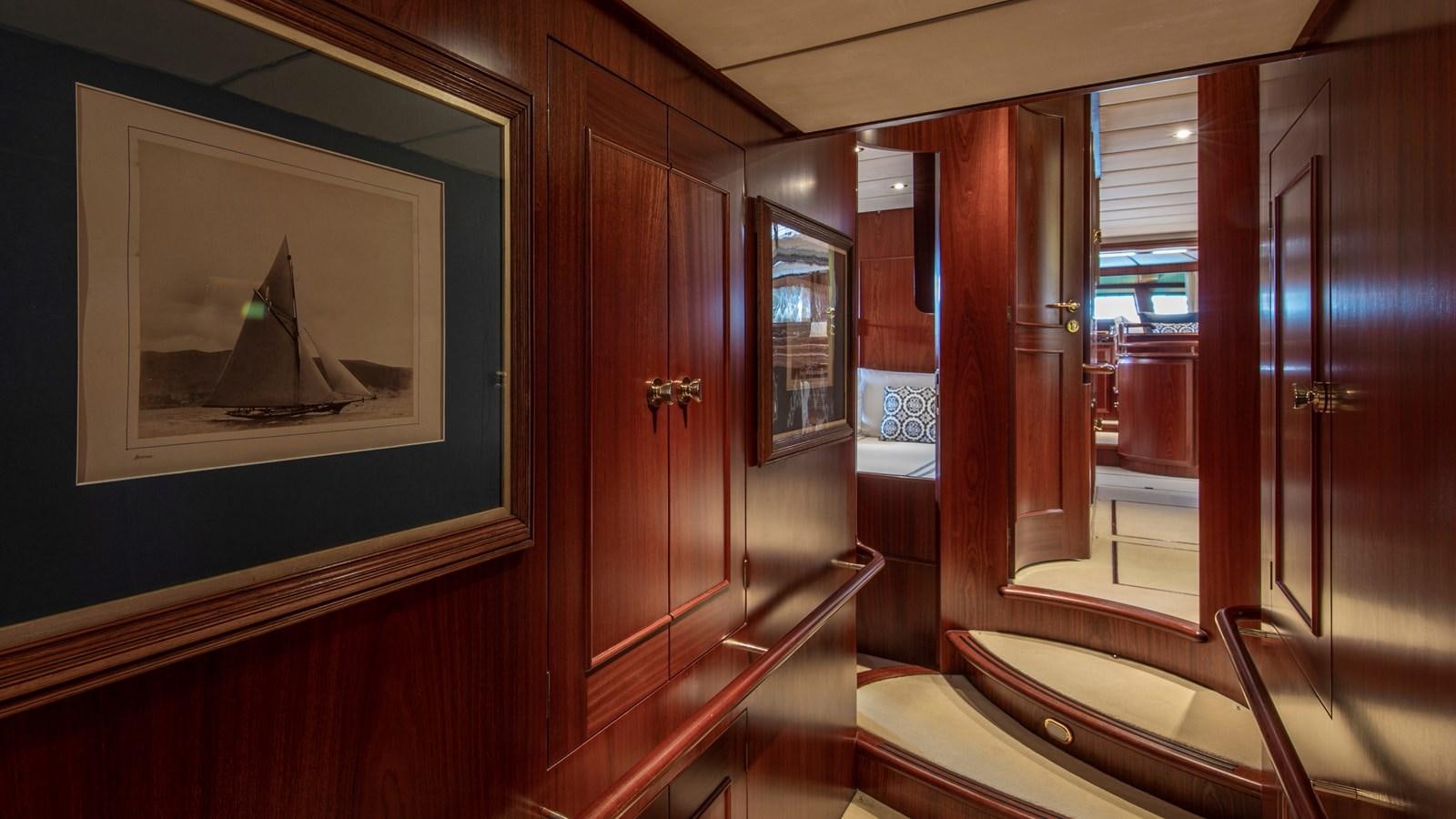 a bathroom with a large mirror aboard SOUTHWIND OF Yacht for Sale