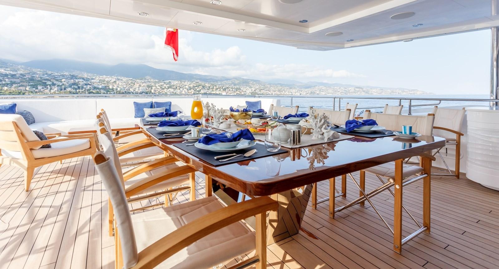 a table with chairs on it aboard NO.9 Yacht for Charter