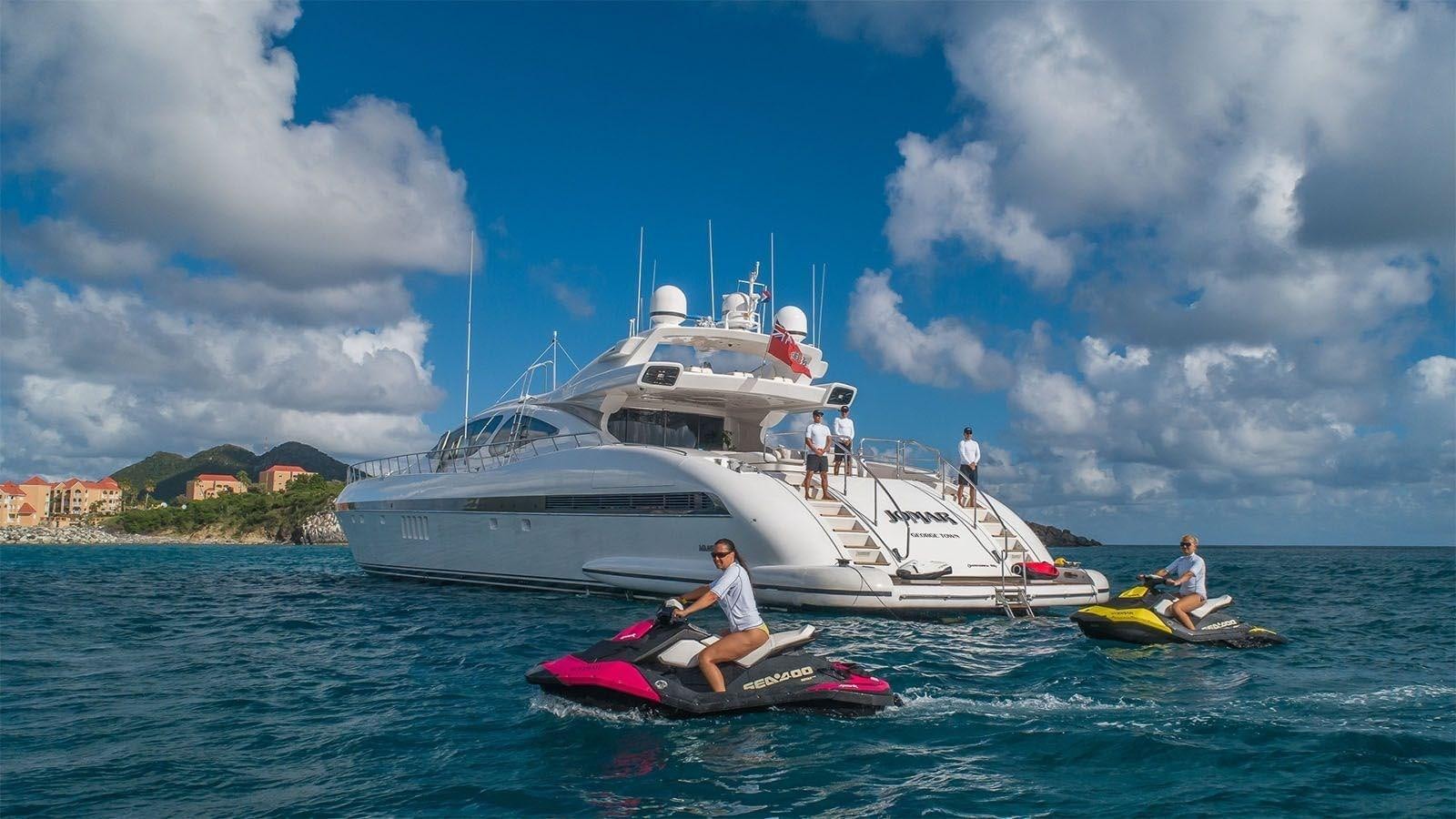 a group of people on a boat in the water aboard JOMAR Yacht for Sale
