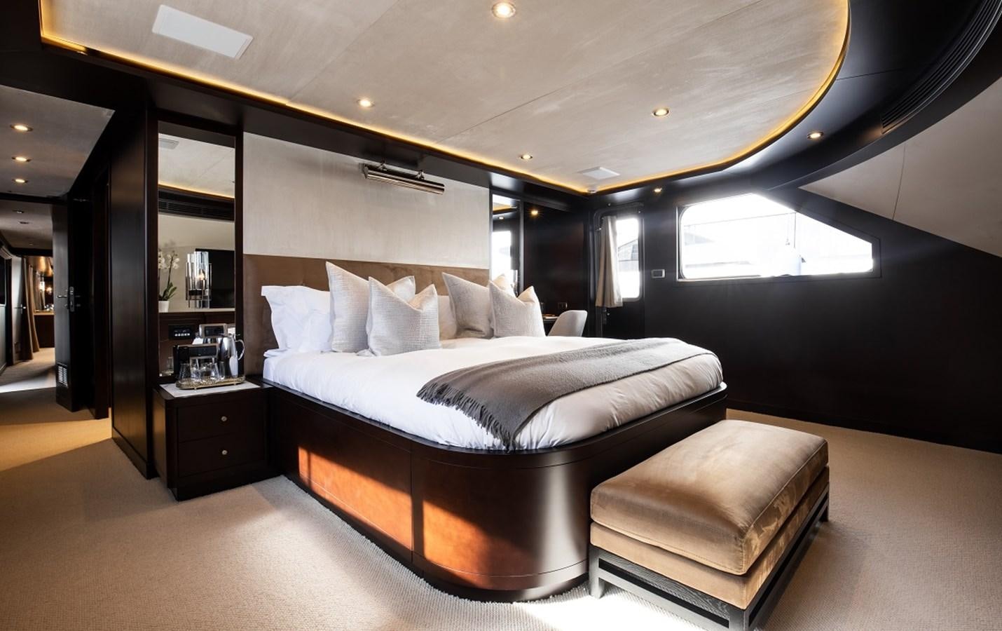 a large bed in a room aboard CALLISTA Yacht for Sale