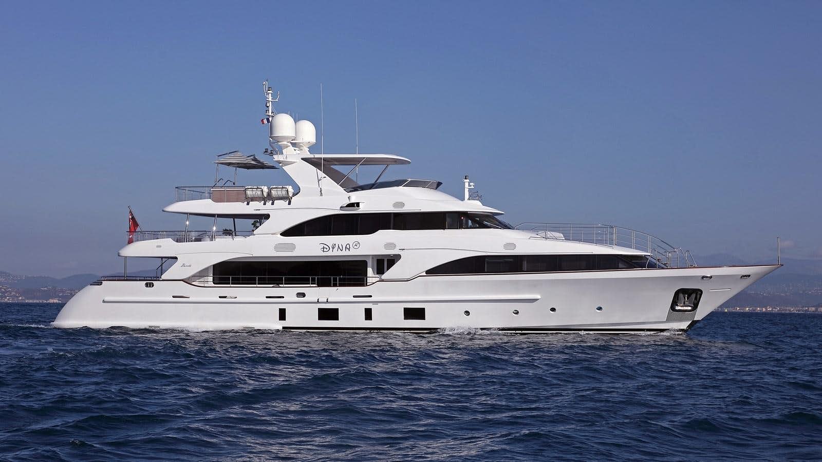 a white yacht in the water aboard DYNA ® Yacht for Sale