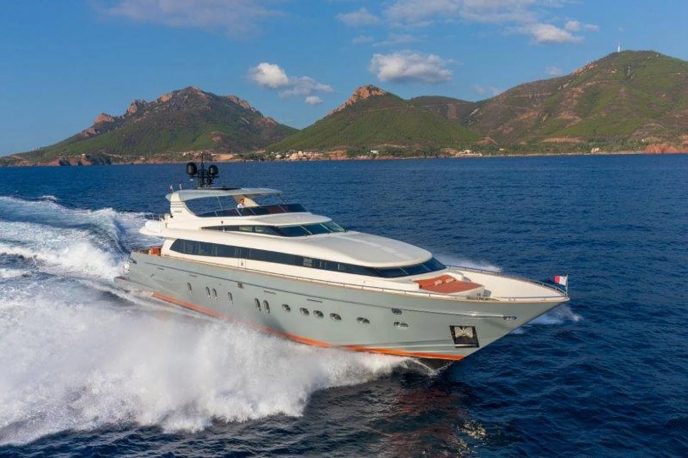 a white yacht on the water aboard Y42 Yacht for Sale