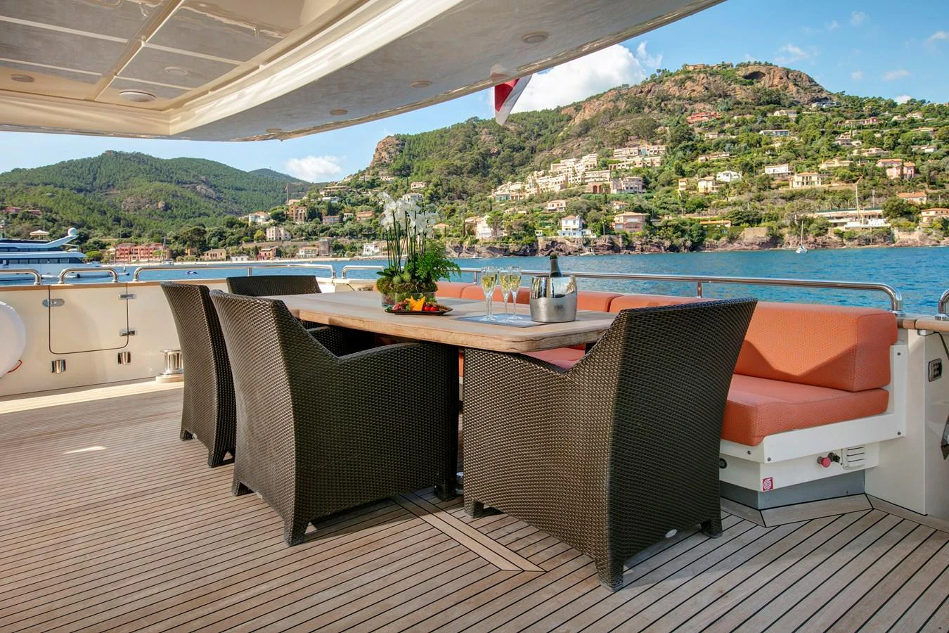 a room with a table and chairs aboard Y42 Yacht for Sale
