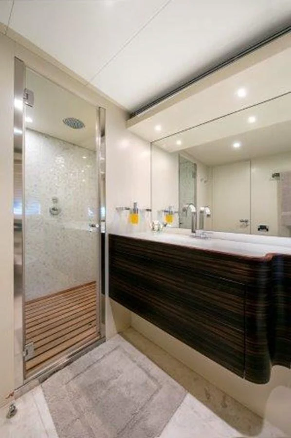 a bathroom with a shower and a sink aboard Y42 Yacht for Sale