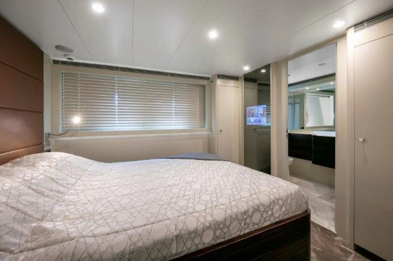 a bed in a room aboard Y42 Yacht for Sale