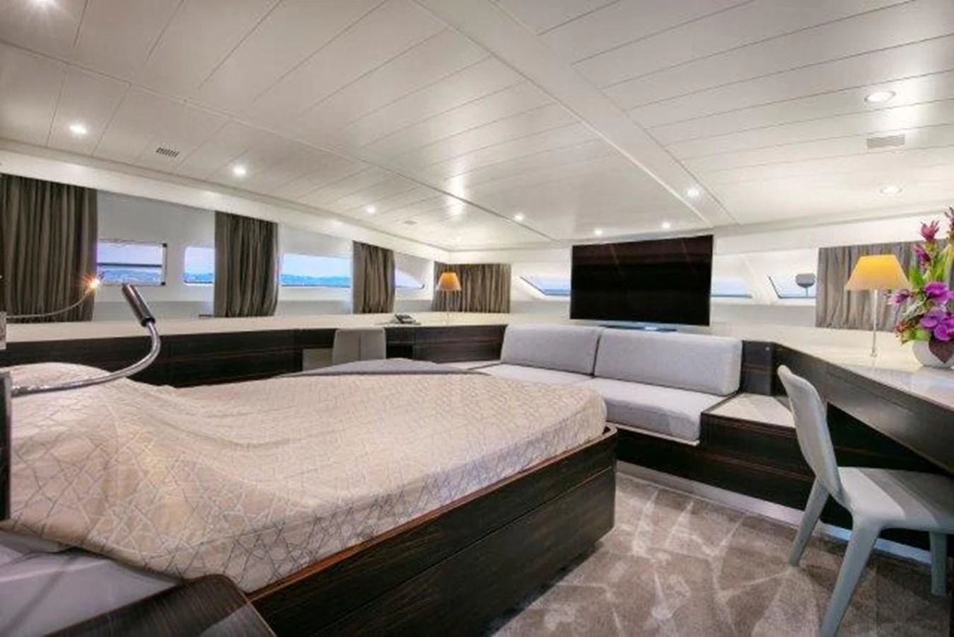 a room with a bed and a tv aboard Y42 Yacht for Sale