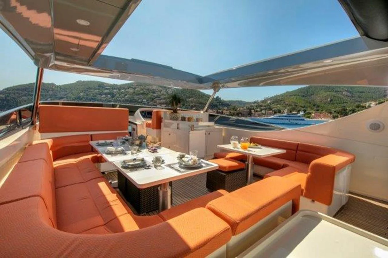 a room with a table and chairs aboard Y42 Yacht for Sale