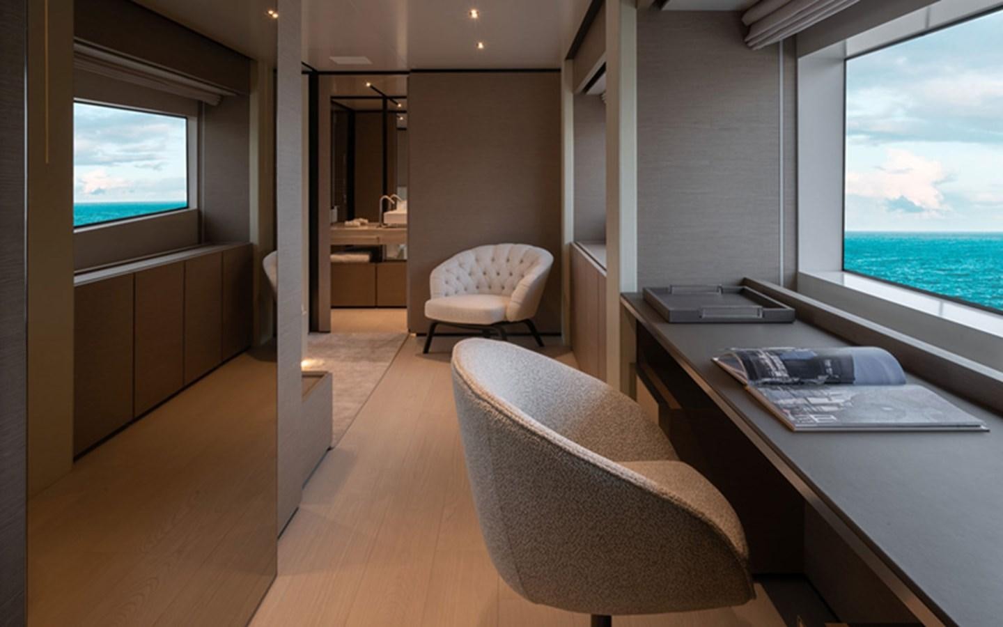 a room with a desk and a window aboard ADELIA Yacht for Sale