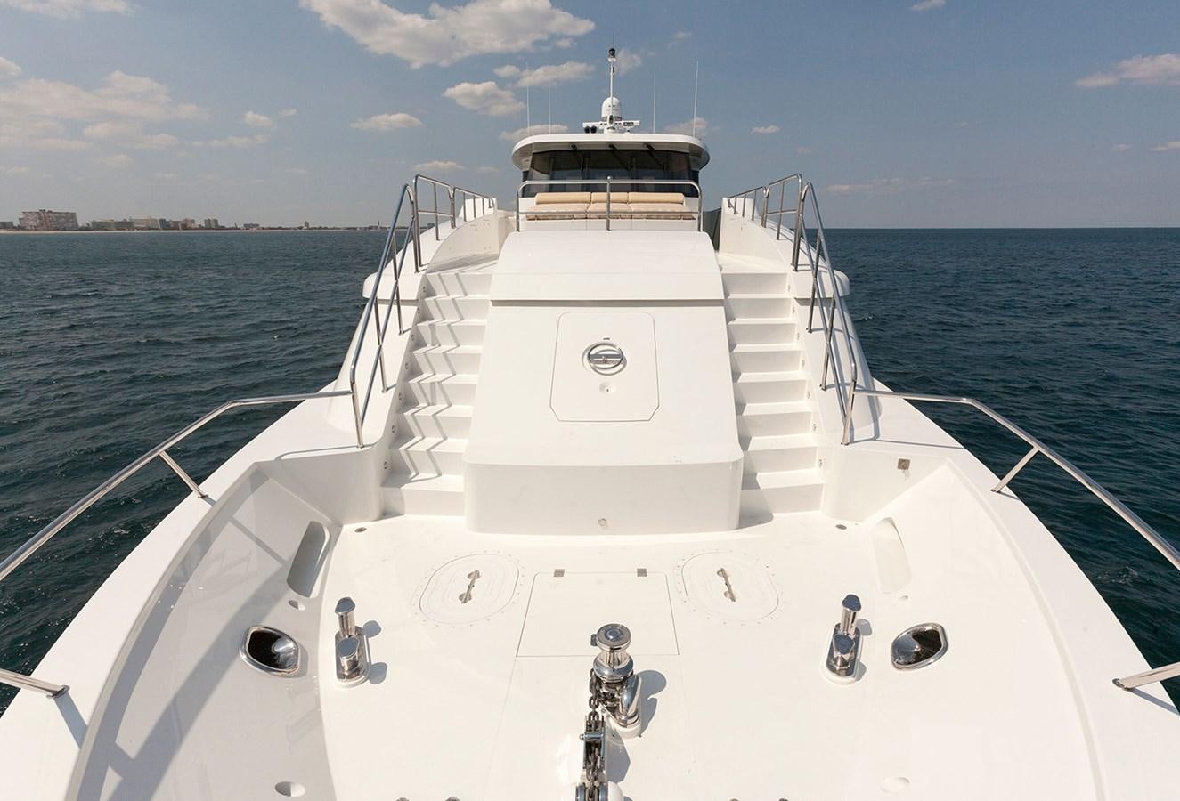 a person standing on the front of a boat aboard OUR TRADE Yacht for Sale