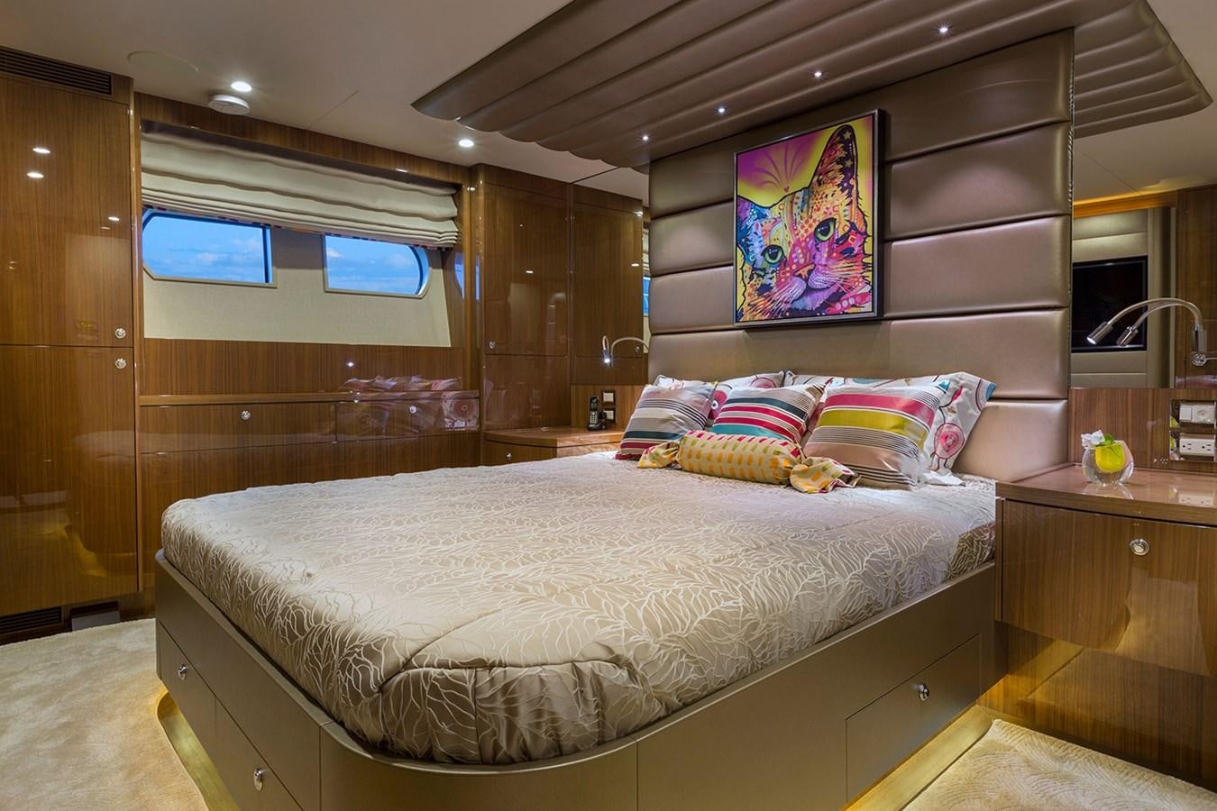 a bed in a room aboard OUR TRADE Yacht for Sale