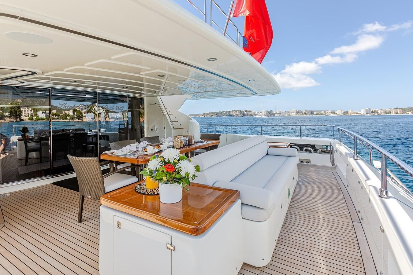 a boat on a deck aboard THINK BIG Yacht for Sale