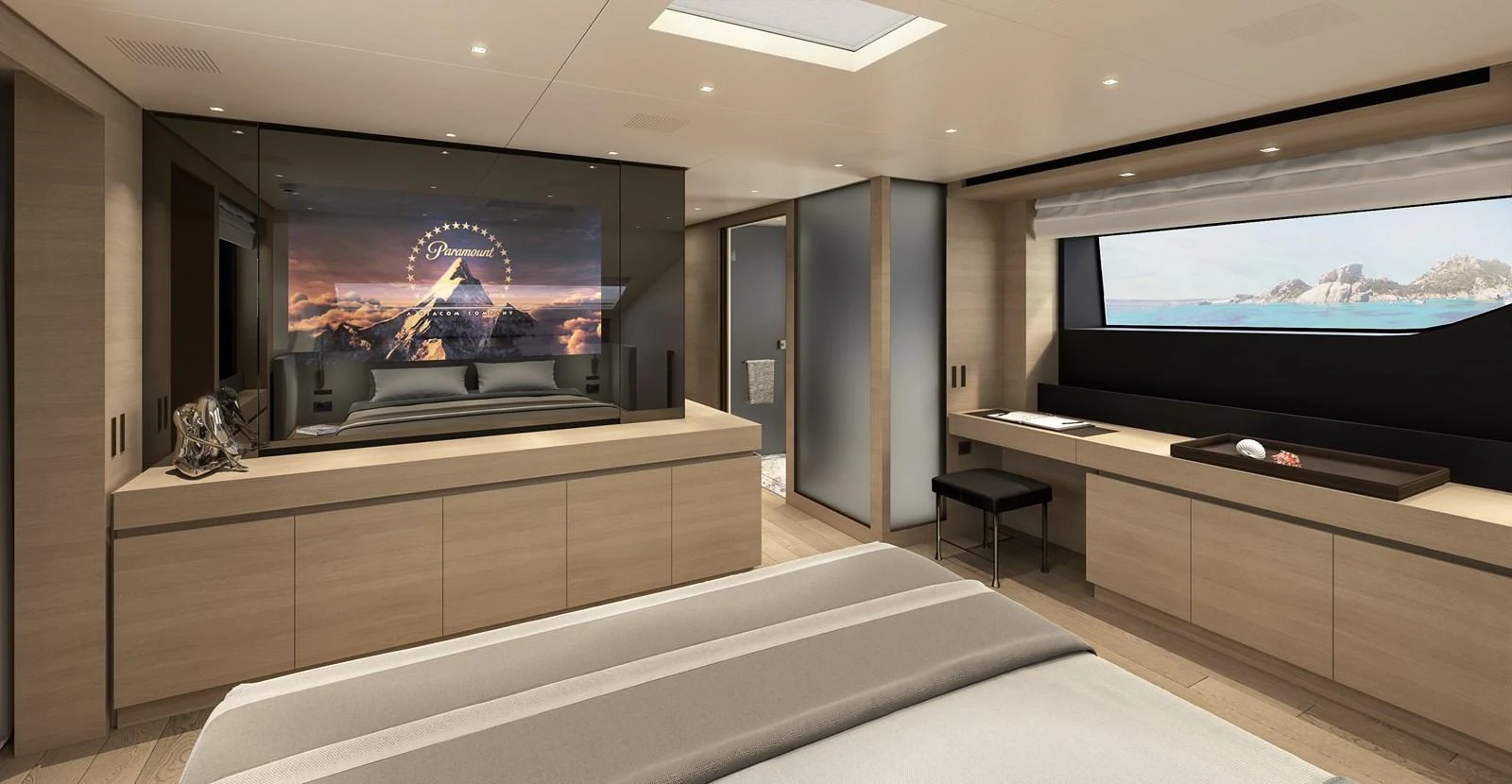 a room with a large tv aboard INVICTUS Yacht for Sale