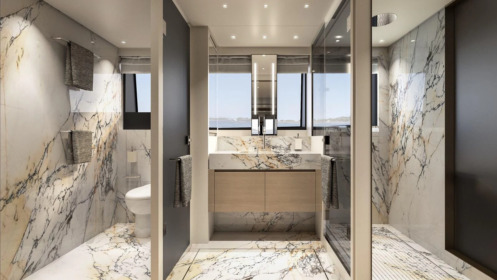 a bathroom with a marble counter aboard INVICTUS Yacht for Sale