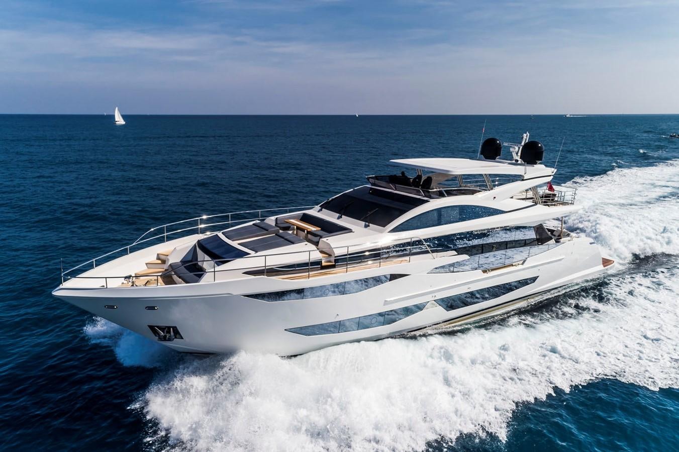 a white yacht on the water aboard PEARL Yacht for Sale