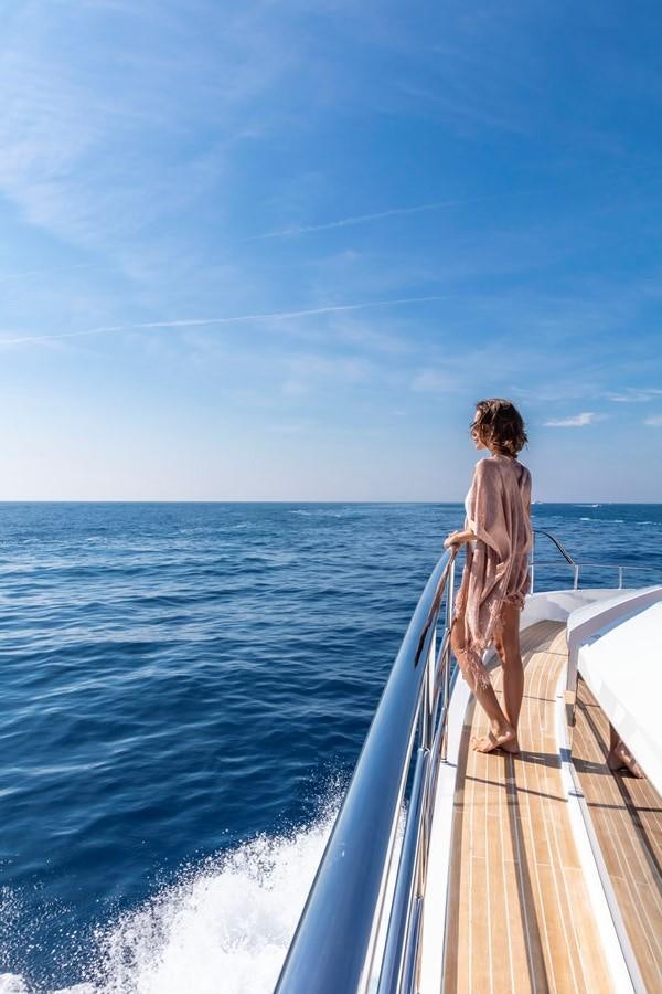 a person standing on a boat aboard PEARL Yacht for Sale