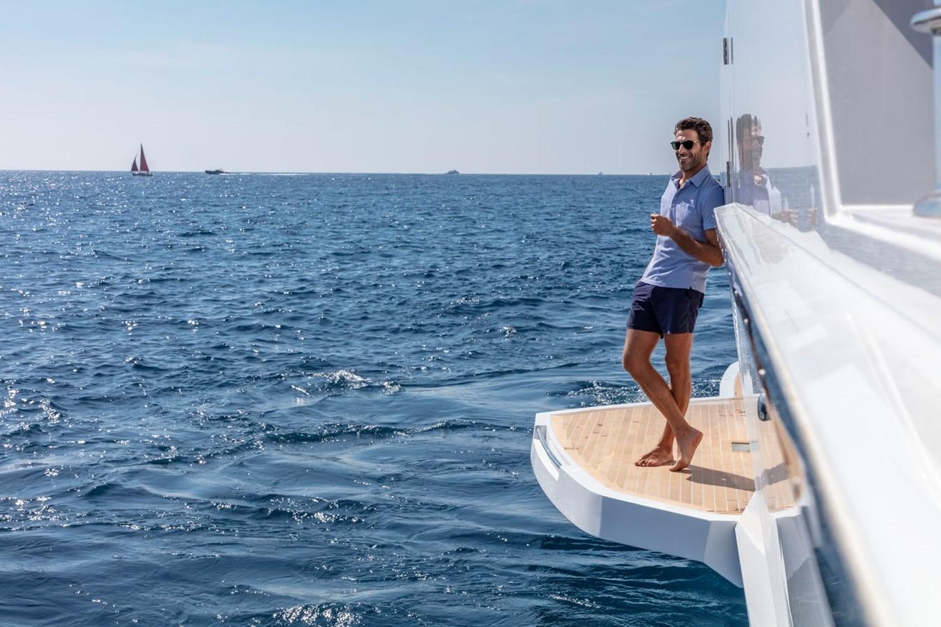 a person standing on a boat aboard PEARL Yacht for Sale