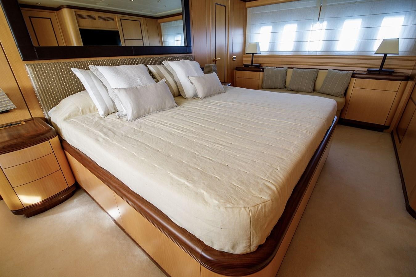 a bed with white sheets aboard LITTLE ZOE Yacht for Sale
