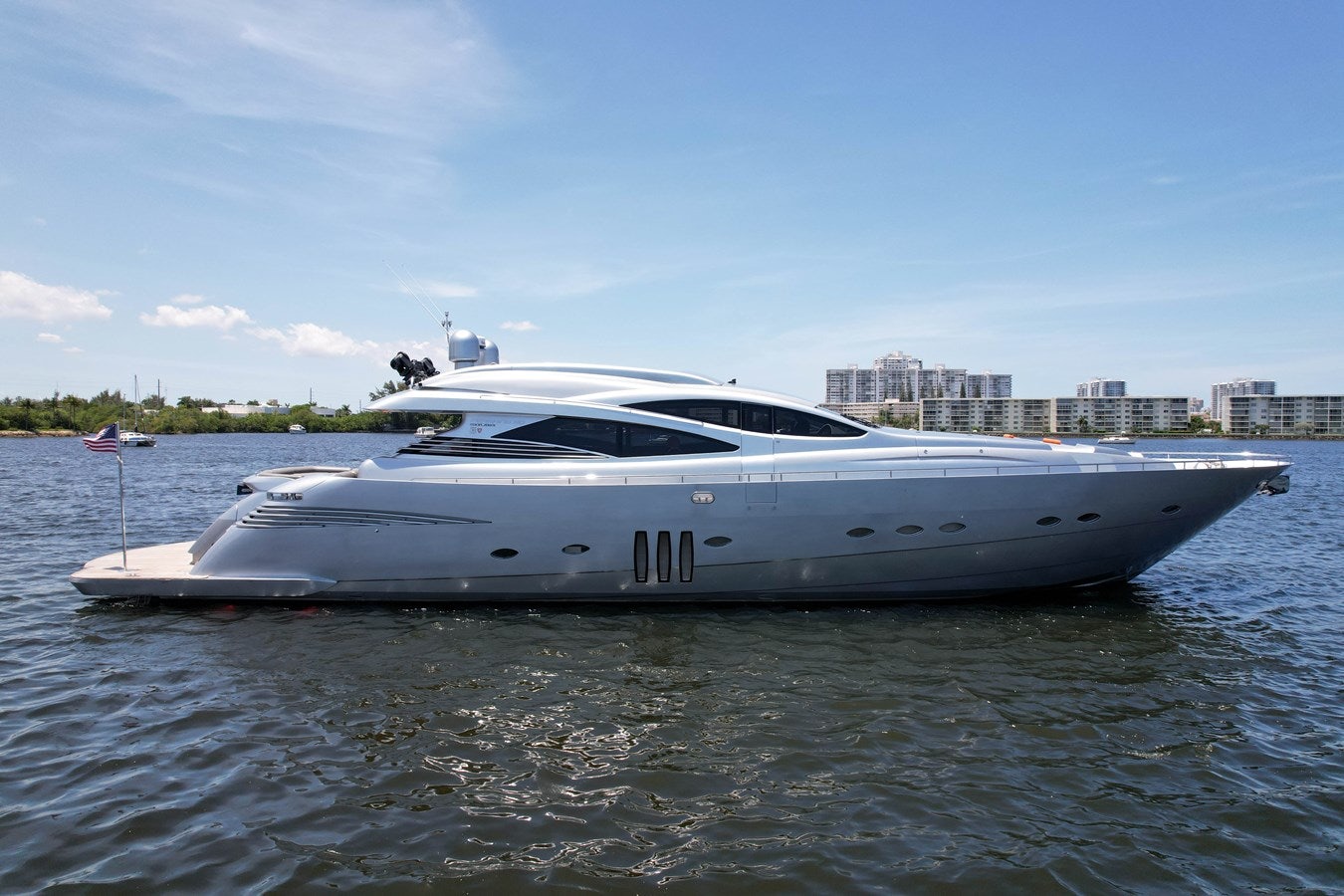 a white yacht in the water aboard SHADOW Yacht for Sale