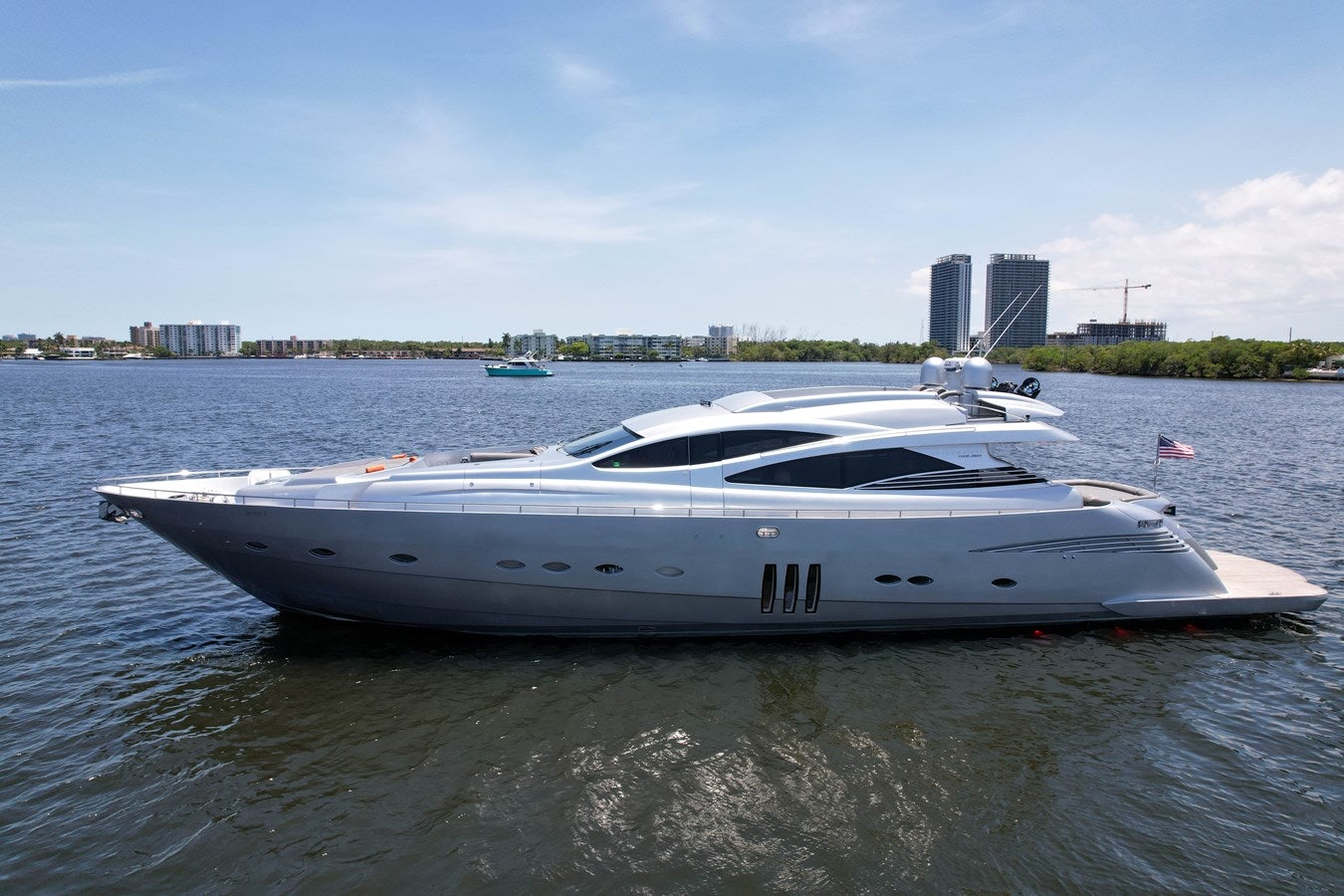 a white boat in a body of water aboard SHADOW Yacht for Sale