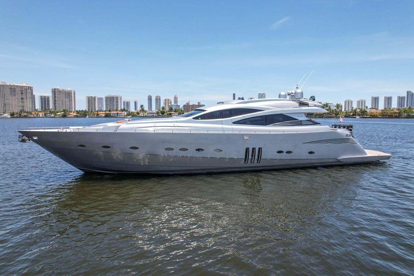 a white yacht on the water aboard SHADOW Yacht for Sale