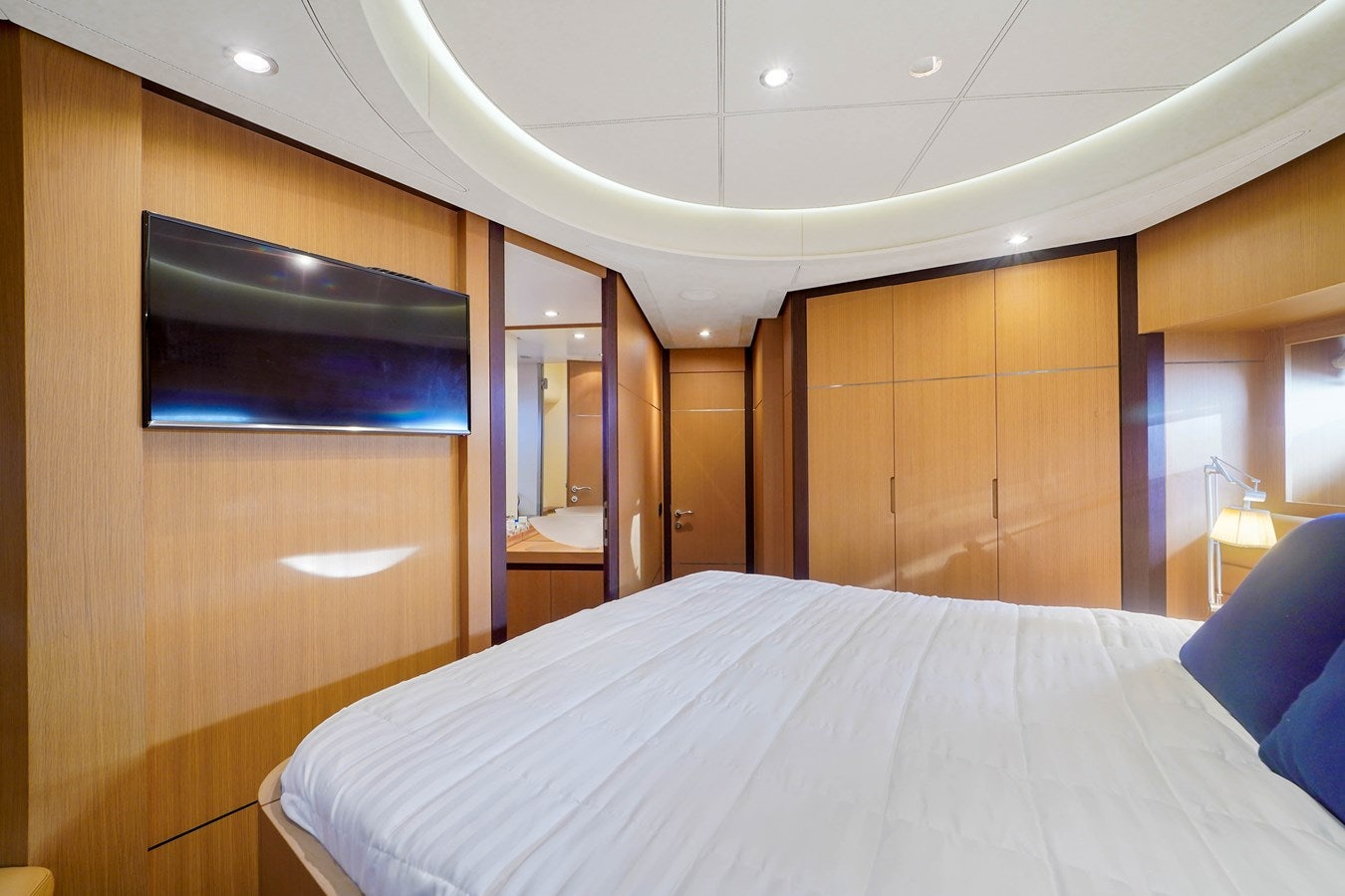 a bed in a room aboard SHADOW Yacht for Sale